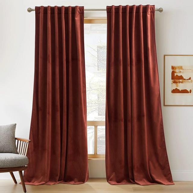 RYB HOME Rust Red Velvet Curtains 84 inches Long, Thermal Insulated Panel for Bedroom Room Darkening Window Treatment for Holiday Backdrop Privacy Drapes for Guest Room, W52 x L84, 2 Panels