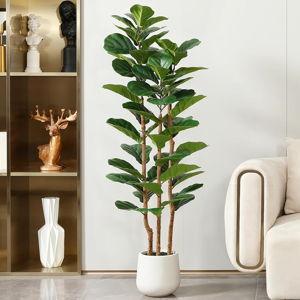 Artificial Fiddle Leaf Fig Tree 5ft with White Planter,5ft Tall Fake Tree with Natural Wood Trunk for Home Decor, Faux Ficus Tree Fake Moss for Indoor Office Living Room