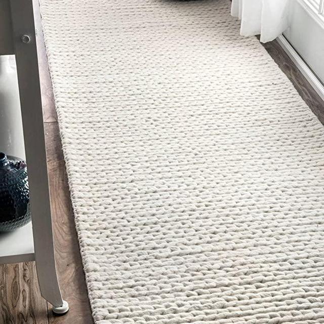 nuLOOM 200CB01-2608 Caryatid Handwoven Solid Wool Runner Rug, 2' 6" x 8', Off-White