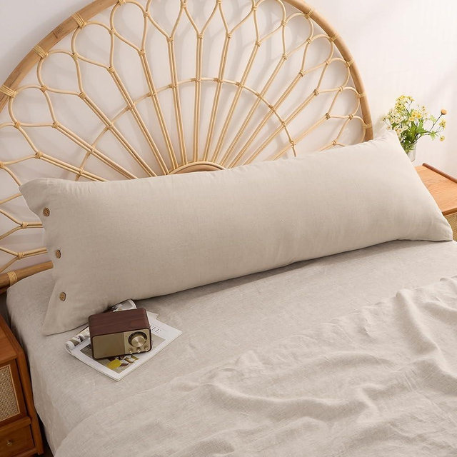 ATLINIA Linen Body Pillowcase with Button - 1 Pack 20"x 54" Body Pillow Cover, Bed Flax Linen Cotton Blend Body Pillow Sham Breathable Cooling Long Decorative Pillow Case Linen Color