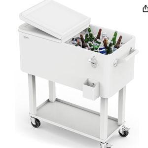 Rolling Ice Chest, Portable Patio Party Bar Drink Cooler Cart, with Shelf, Beverage Pool with Bottle Opener