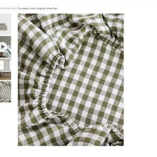 European Linen Gingham Sheet Set in Cafe