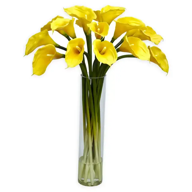 Nearly Natural Artificial Yellow Calla Lilly Arrangement in Vase