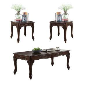 Roundhill Furniture Traditional Scrolled 3 Piece Coffee Table Set