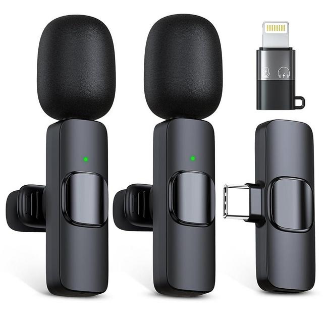RICCHI Wireless Lavalier Microphone for iPhone iPad and Android Phone, 2 Pack Mini Microphone Noise Reduction Lapel Mic for Video Recording Interview Podcast YouTube TikTok