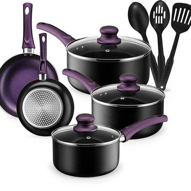 Chef's Star 11 Piece Pots and Pans Set Non-Stick Induction Ready 100% APEO, PFOA and PFOS Free (Purple)