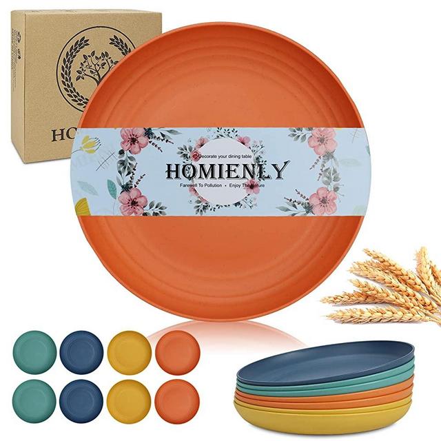 Reusable Dinner Plates Set of 8 Alternative for Plastic Plates Microwave and Dishwasher Safe Wheat Straw Plates for Kitchen Unbreakable Kids Plates with 4 Colors