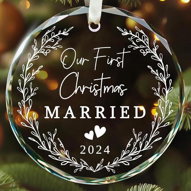 Wedding Gifts - Wedding Gifts for Couples 2024 - Married Couple Gifts, Wedding Gifts for Newlyweds, Wedding Gifts for Bride - Bridal Shower Gifts - Glass First Christmas Married Ornament 2024