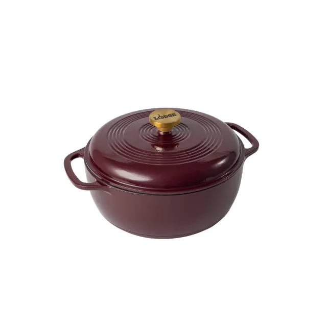 Lodge 7.5qt Cast Iron Enamel Dutch Oven Burgundy with Gold Handle