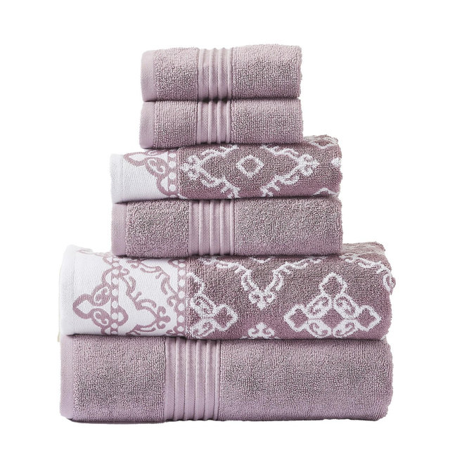 Modern Threads 6 Piece Yarn Dyed Jacquard/Solid Towel Set, Charlize, Orchid