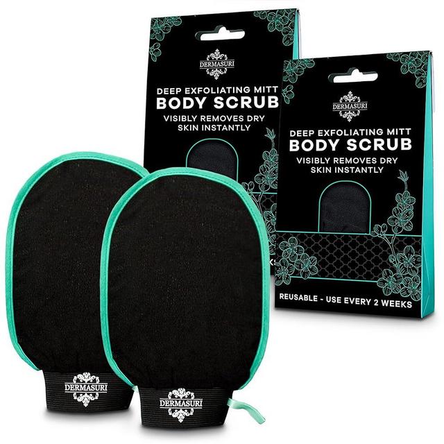 Dermasuri Deep Exfoliating Glove for Shower - Scrubbing Mitt Body Scrubber Gloves Skin Exfoliator & Eliminates Dead Skin - Keratosis Pilaris Scrub Spray Tan Remover - Korean Skincare for Body (2 Pack)