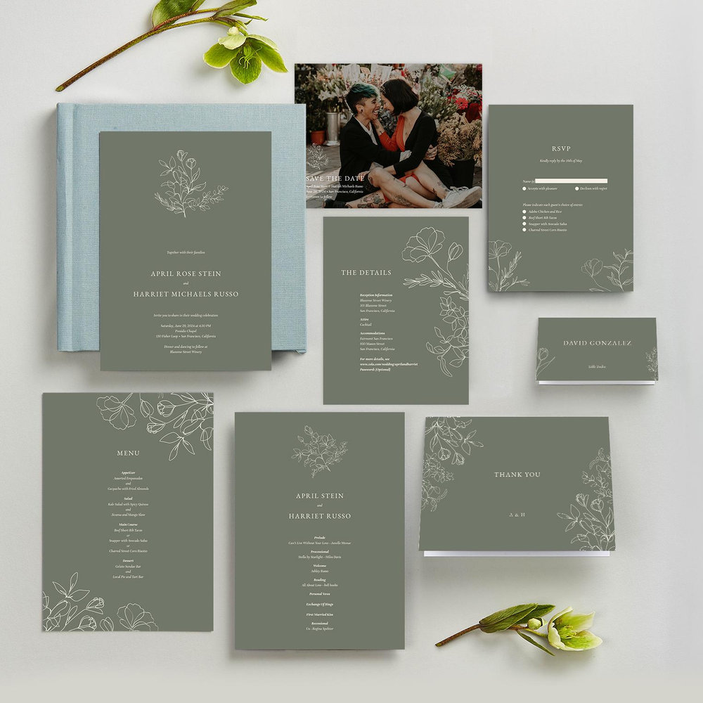 Essenza Bloom | Dark Sage | Zola Thank You Cards