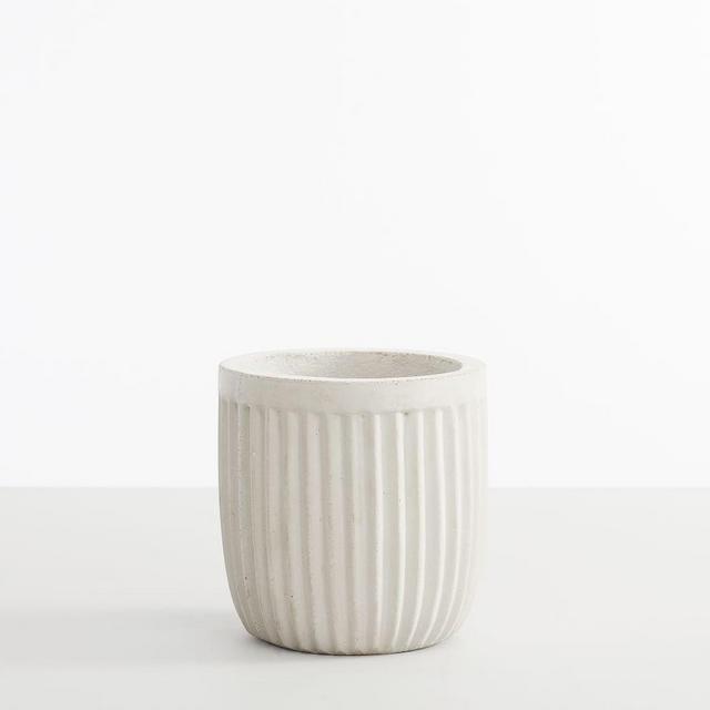 Concrete Fluted Planter, Chalk, 6.69" Diam. x 6.69" H