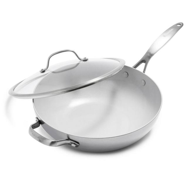 GreenPan Venice Pro 12" Wok with Helper Handle & Lid Vibrant Silver