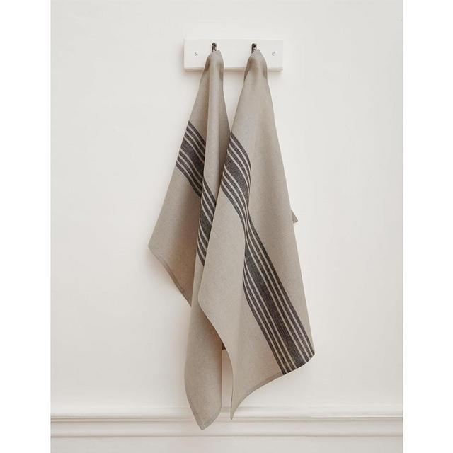 Solino Home Linen Kitchen Towels 17 x 26 Inch – 100% Pure Linen Farmhouse Kitchen/Tea Towels Set of 2 – Machine Washable Towels Black and Natural – Handcrafted from European Flax