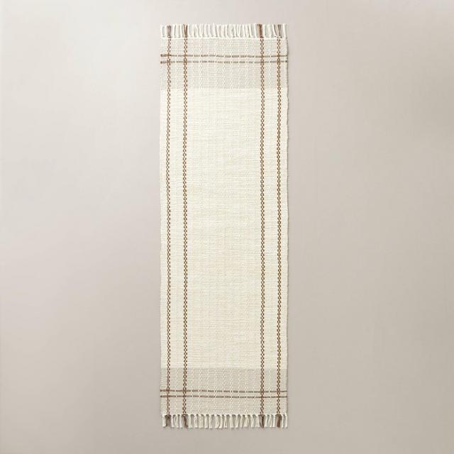 2'4"x7' Neutral Color Block Plaid Handmade Woven Runner Rug Tan/Cream/Cocoa - Hearth & Hand™ with Magnolia