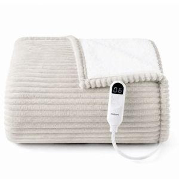 Ribbed Heated Blanket (Cream)