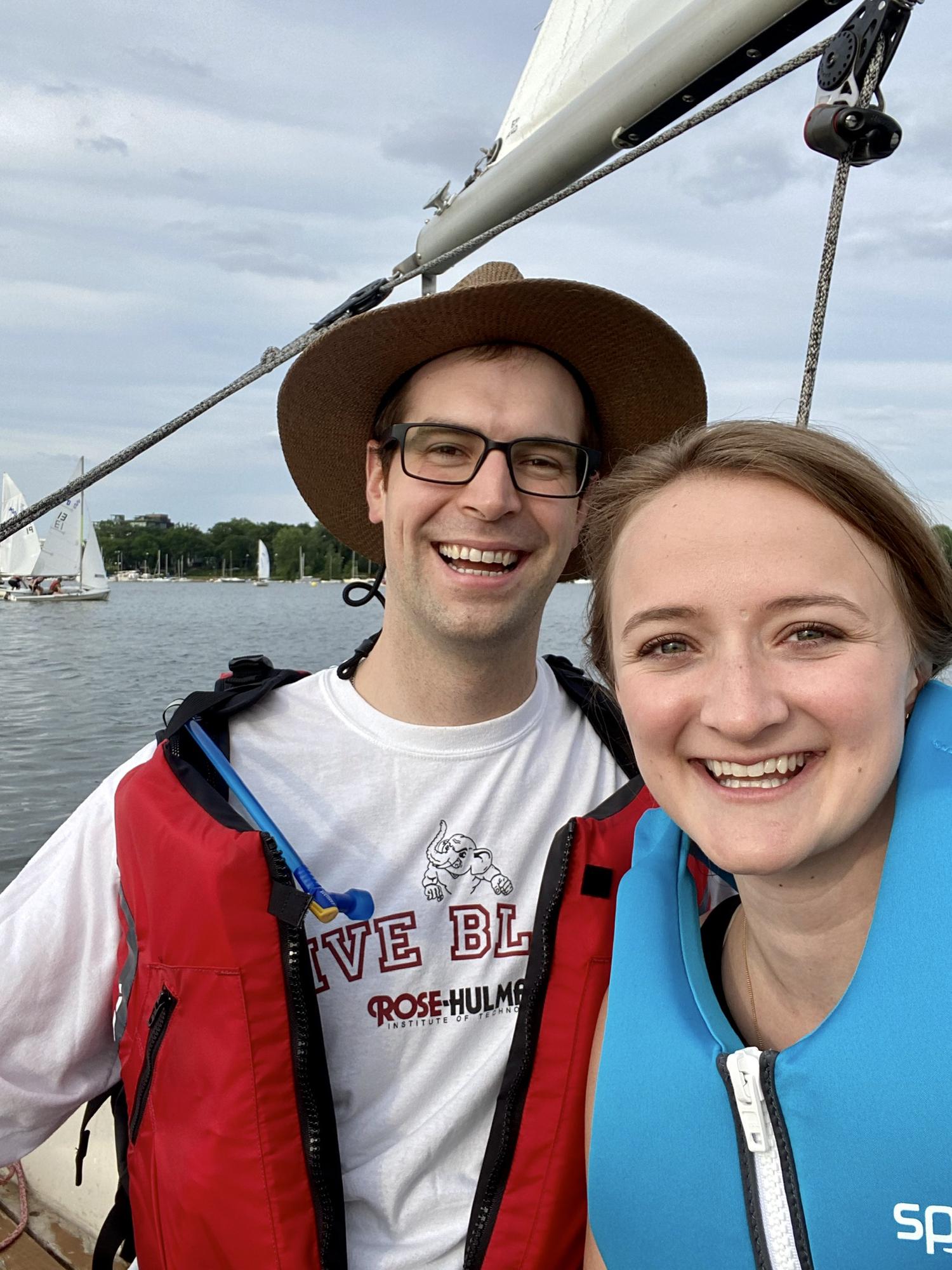 Mark teaching Sarah how to sail!