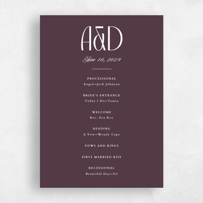 Purple Simple Wedding Program - Trogir