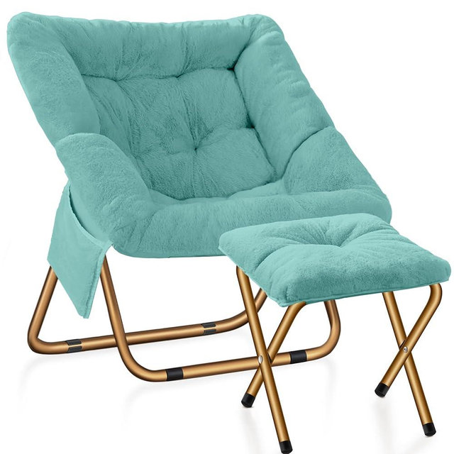 Kasunpul Comfy Saucer Chair, Foldable Living Room Chairs, Soft Faux Fur Lounge Chair for Bedroom, Reading Chairs for Adults, Teens, X-Large (Mint)