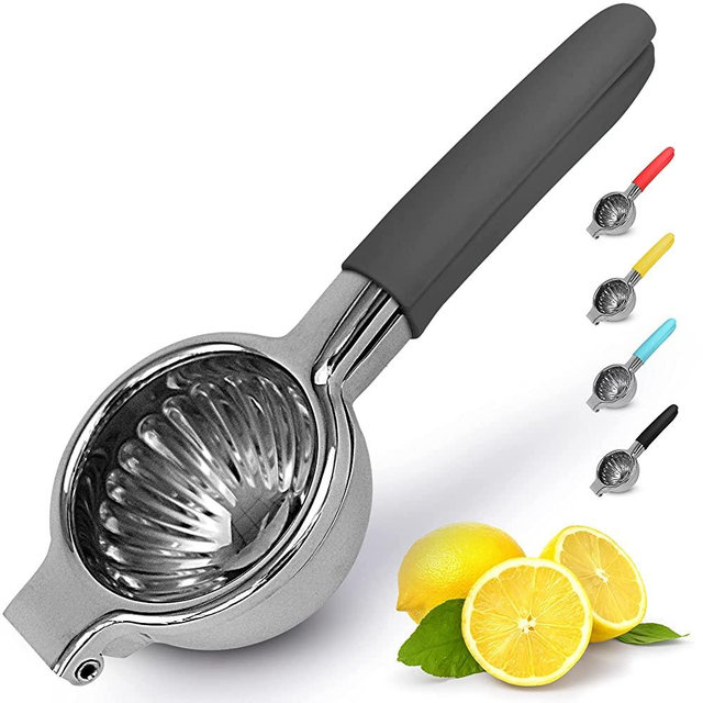 Zulay Lemon Squeezer Stainless Steel with Premium Heavy Duty Solid Metal Squeezer Bowl and Food Grade Silicone Handles - Large Manual Citrus Press Juicer and Lime Squeezer Stainless Steel (Charcoal)