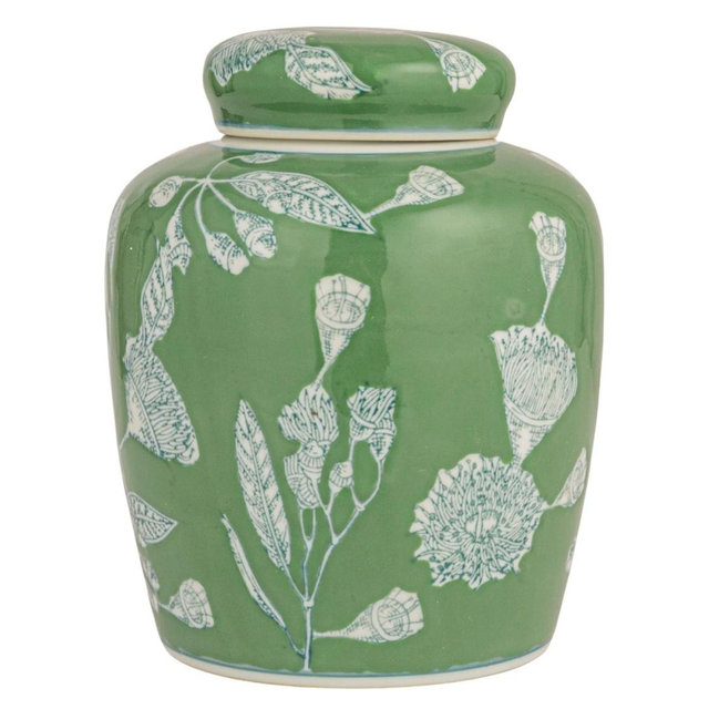 Creative Co-Op Decorative Ceramic Ginger Jar with Lid for Spaces, Green