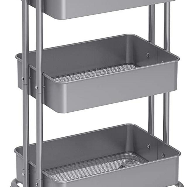 SimpleHouseware Heavy Duty 3-Tier Metal Utility Rolling Cart, Silver