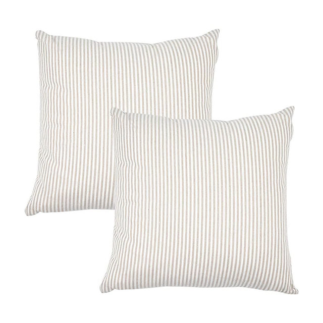 JES&MEDIS Pack of 2 Pillowcase Cotton Striped Home Decor Square Throw Pillow Covers Set for Office Bed Car Club 18 x 18 Inches 45 x 45 cm Beige and White