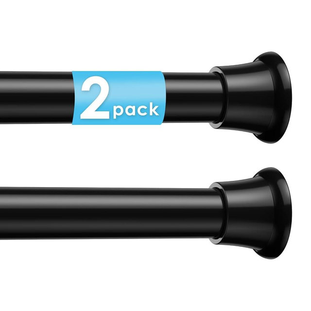 2Pcs Tension Curtain Rod 31 To 76 Inch Black Shower Curtain Rod No Drilling Adjustable Spring Loaded Curtain Rods 7/8"Diameter Shower Rods For Bathroom Windows Bedroom Closet Doorway Door