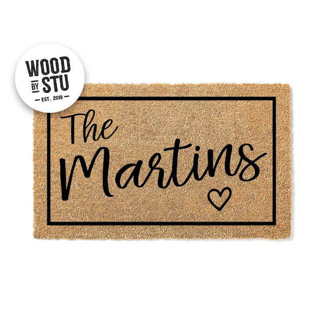 Personalized Doormat with Last Name and Heart: Wedding Gift 1007