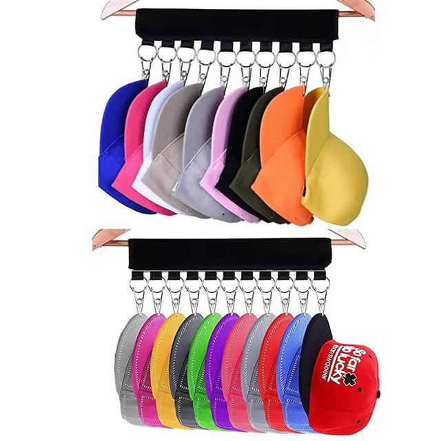 Hat Holder Organizer for Hat Hanger (2 Pack) Hat Storage for Room & Closet, 10 Baseball Cap Holder Clips to Cap Organizer Hanger , for Hat Rack Holder for Closet Storage (BLACK)