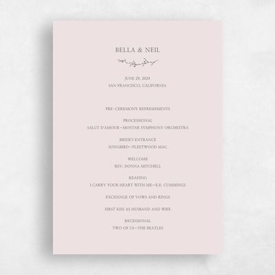 Light Mauve, Pink Wedding Program - Earlewood