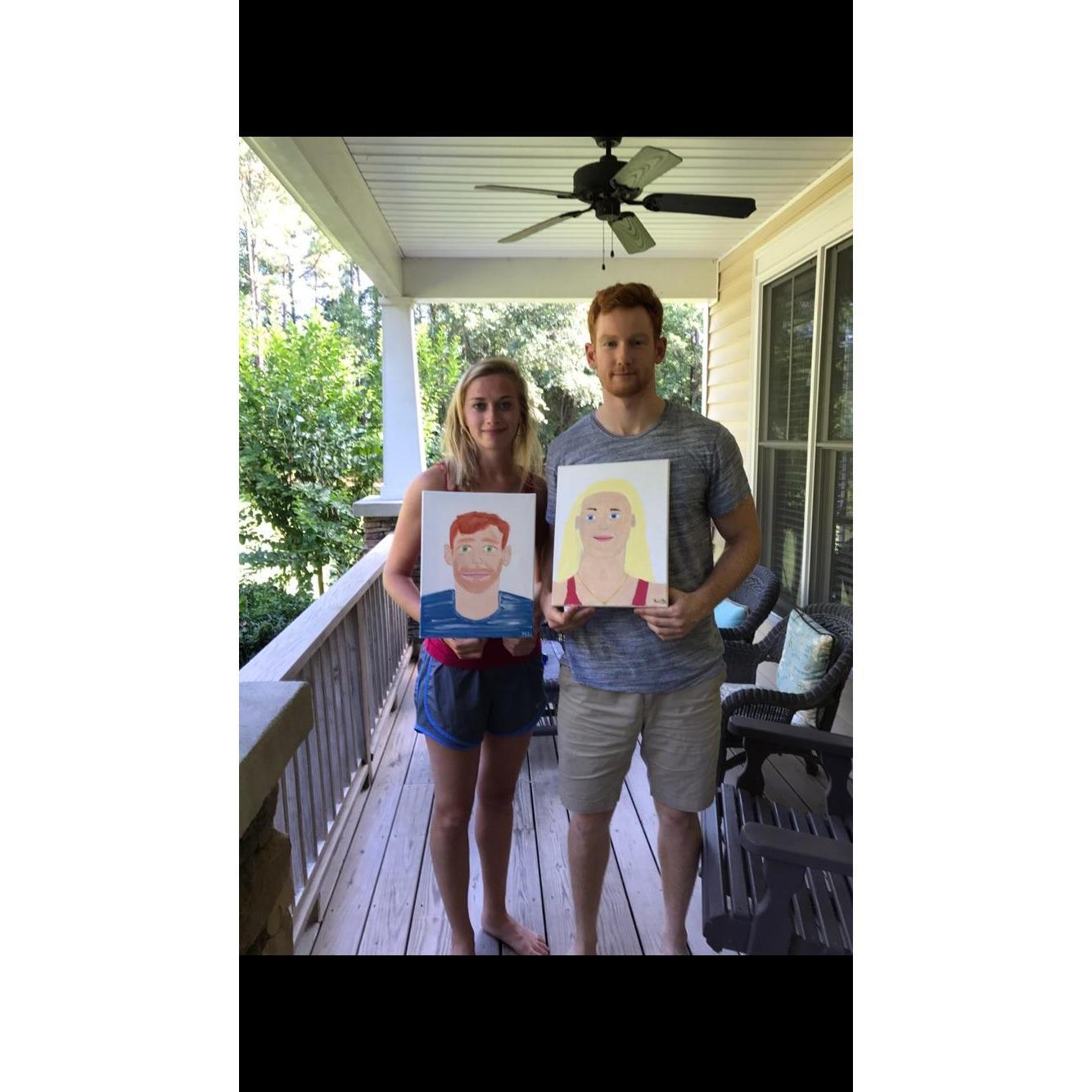 painting portraits of each other - Wes still insists my neck is this exact size