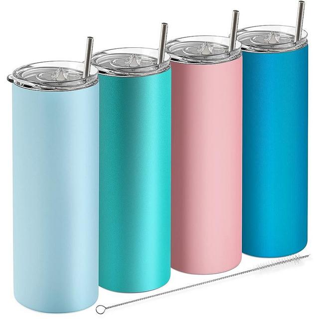 Earth Drinkware SKINNY TUMBLERS (4 pack) - 20oz Stainless Steel Double Wall Insulated Tumblers with Lids and Straws | Skinny Travel Mug, Straw Cleaner INCLUDED | Blanks For Vinyl Projects - Multi #4