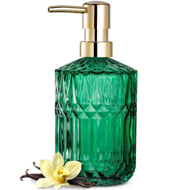 EMPO Clear Glass Soap Dispenser with ABS Plastic Pump, Crystal Lotion Dispensers for Kitchen Sink, Bathroom (Vintage Jade)