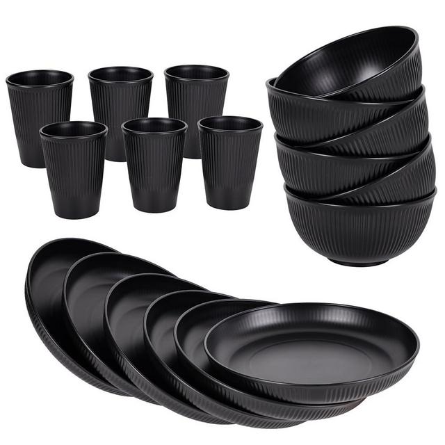 18pcs Wheat Straw Dinnerware Set Kitchen Plates and Bowls Sets HXYPN Unbreakable Dinner Plates Cereal Bowls Drinking Cups Reusable Dinnerware Sets Microwave Dishwasher Safe