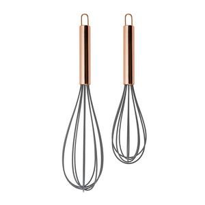 COOK with COLOR Rose Gold and Gray Stainless Steel and Silicone Whisks – Set of Two Beaters 10” and 12”