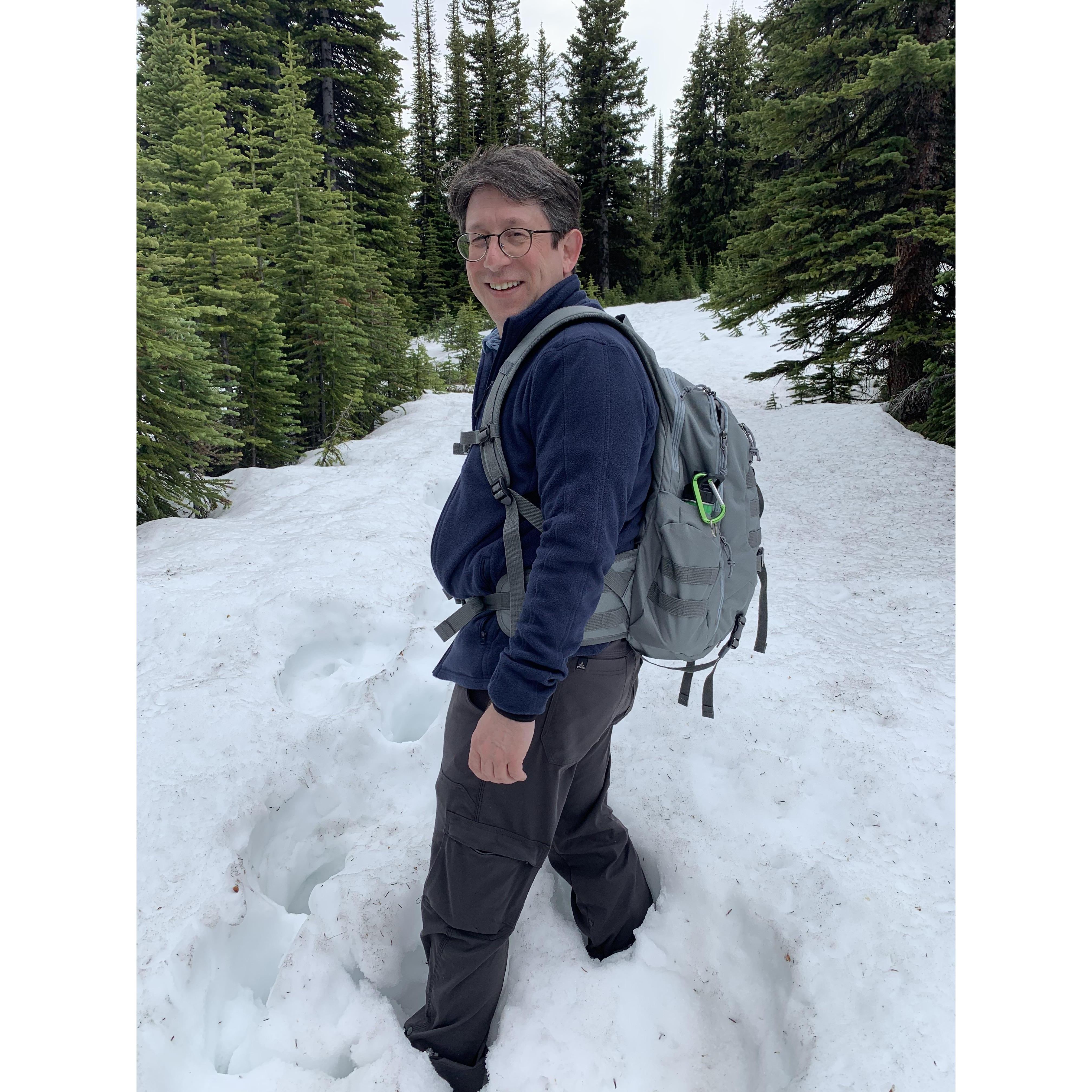 Steer clear of the Grizzly Bears! Sandy getting into mischief in Banff, 2019