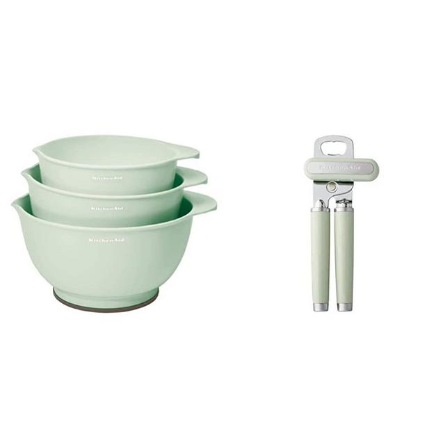 KitchenAid Classic Mixing Bowls, Set of 3, Pistachio & Classic Multifunction Can Opener / Bottle Opener, 8.34-Inch, Pistachio