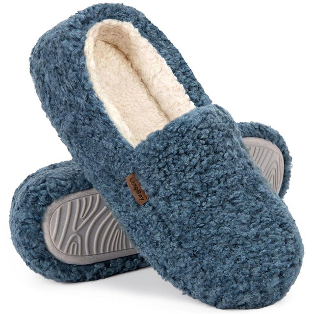 LongBay Women's Fuzzy Memory Foam Slippers Warm Cozy Shearling House Slippers for Ladies Supportive Slip on Indoor Home Shoes