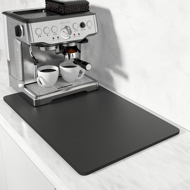 Rnivvi Coffee Mat, 16"x24" Coffee Bar Mat for Coffee Station Accessories and Organizer, Hide Stain Anti Absorbent Dish Drying Pad for Kitchen Counter, Cute Coffee Bar Decor Coffee Machine Mat, Black