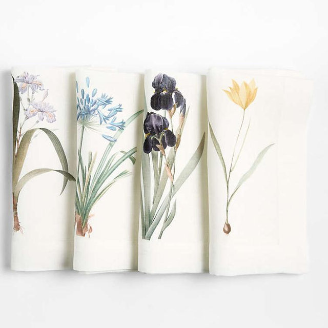 Spring Floral Printed Linen Napkins, Set of 4