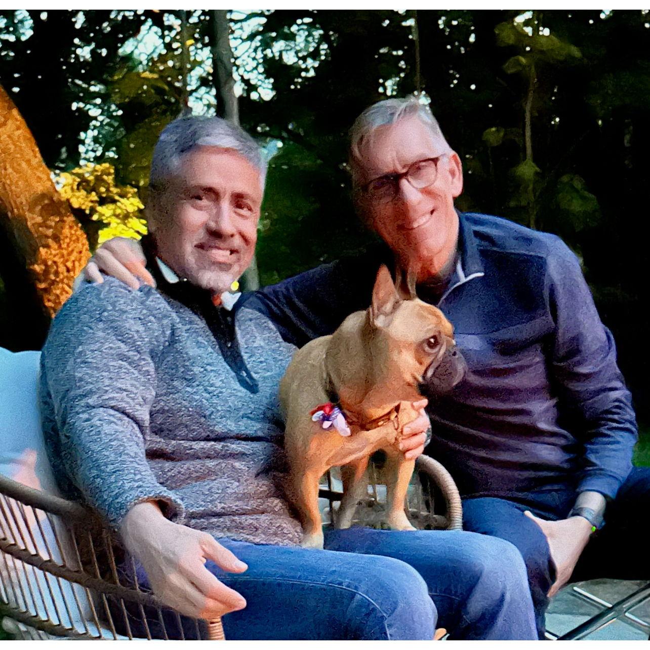 Enjoying the fire pit with Zeke at Billy and Brent's home in Saugatuck MI