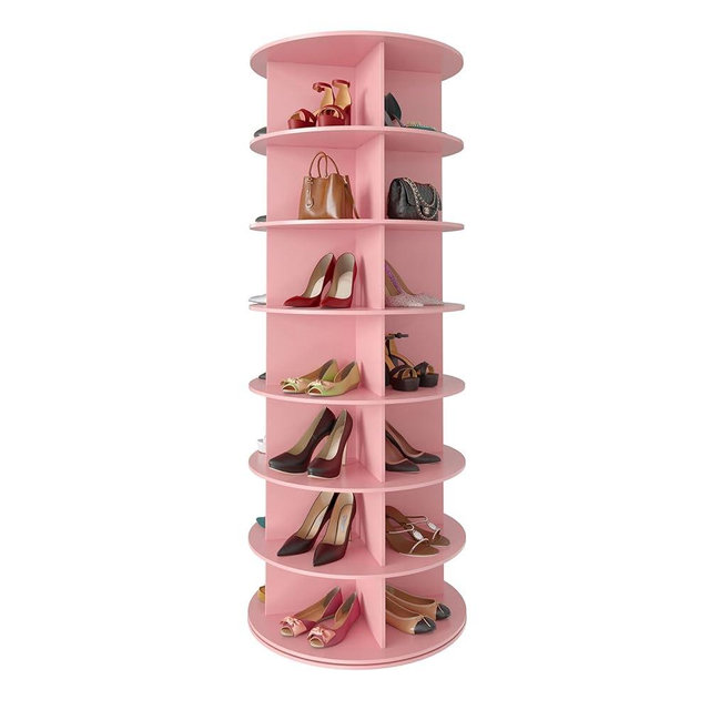 SpaceAid 7 Tier Rotating Shoe Rack Tower, Spinning Shoe Display Lazy Susan, Revolving 360 Shoe Rack Storage Round Carousel, Vertical Handbag Rotate Shoes Closet Organization (7-Tier Pink)