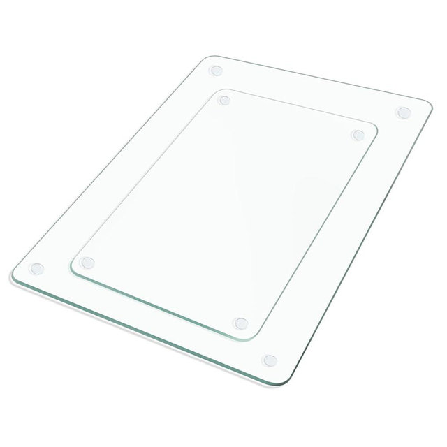 KimiDitt Tempered Glass Cutting Board,Set of Glass Cutting Board for Kitchen Counter,Clear Glass,with Non-Slip Feet, Scratch Resistant,Heat Resistant, 12x16&12x8 inch 2PCS,Easy to Clean