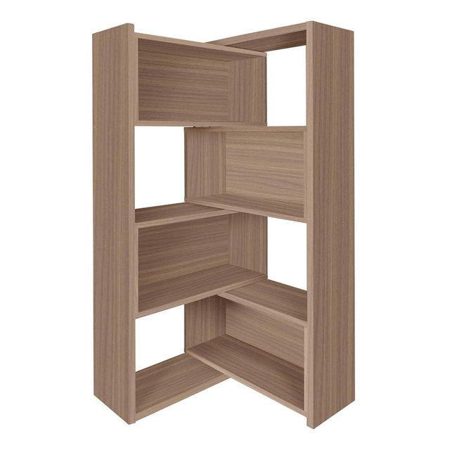 AKFJOSGE Expandable 3-in-1 Convertible Bookcase with Adjustable Width, Corner & Straight Shelf Design, 4-Tier Modern Storage Organizer, Space-Saving Wooden Bookshelf for Living Room, Bedroom