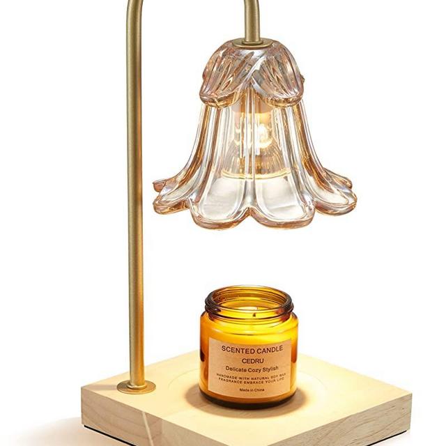 keymit Candle Warmer Lamp for Jar Candles,Glass Gold Modern Electric Dimmable Wax Melter Lamps,Flower Lampshade Candle Lamps for Home Decor,Compatible with All Soy Wax Candles,2 Bulb Included