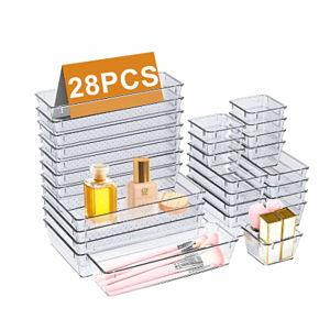 Lockways 28Pcs Clear Plastic Drawer Organizers Kitchen Storage Bins Divider Stackable Containers Set