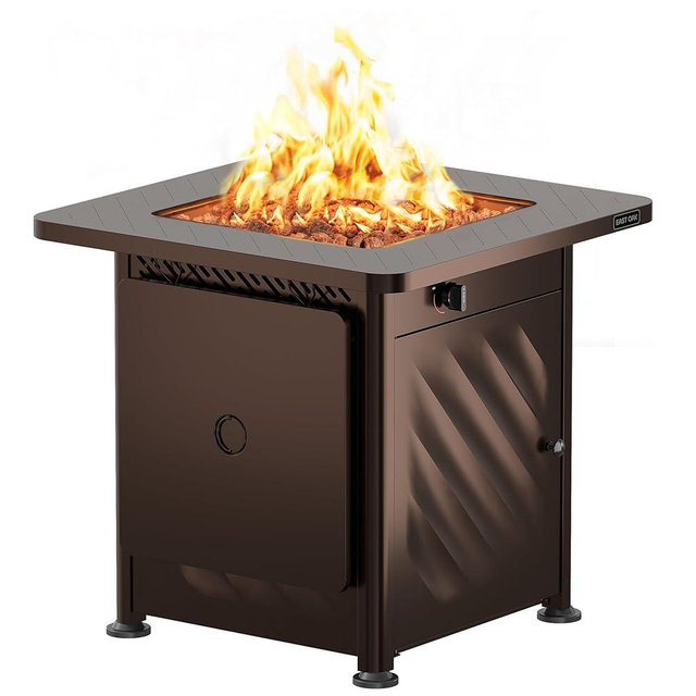 East Oak 28” Outdoor Propane Fire Pit Table | 52,000 BTU Gas Fire Pit for Outside with Easy-Hook Lid, Mesh Pocket & Lava Rocks | CSA Certified | Ideal for Patio, Garden & Backyard | Brown