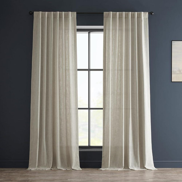 HPD HALF PRICE DRAPES Semi Sheer Faux Linen Curtains for Bedroom 96 inches Long Light Filtering Living Room Window Curtain (1 Panel), 50W x 96L, Malted Cream